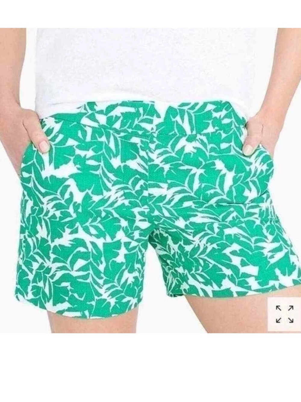 J. Crew Womens Green White Tropical Palm Print Shorts Preppy Coastal Size 4